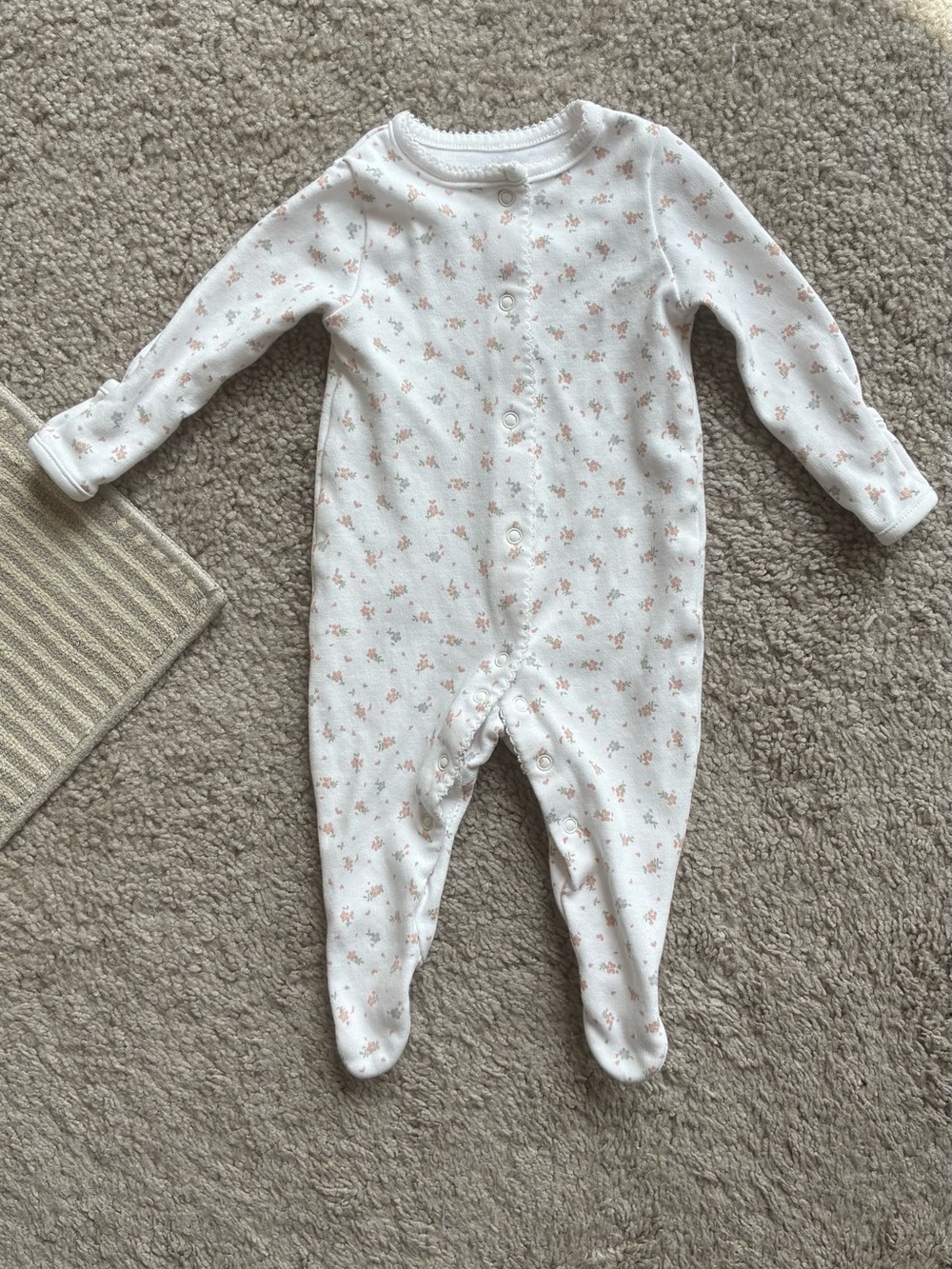 White Floral Baby One-Piece Footed Sleeper